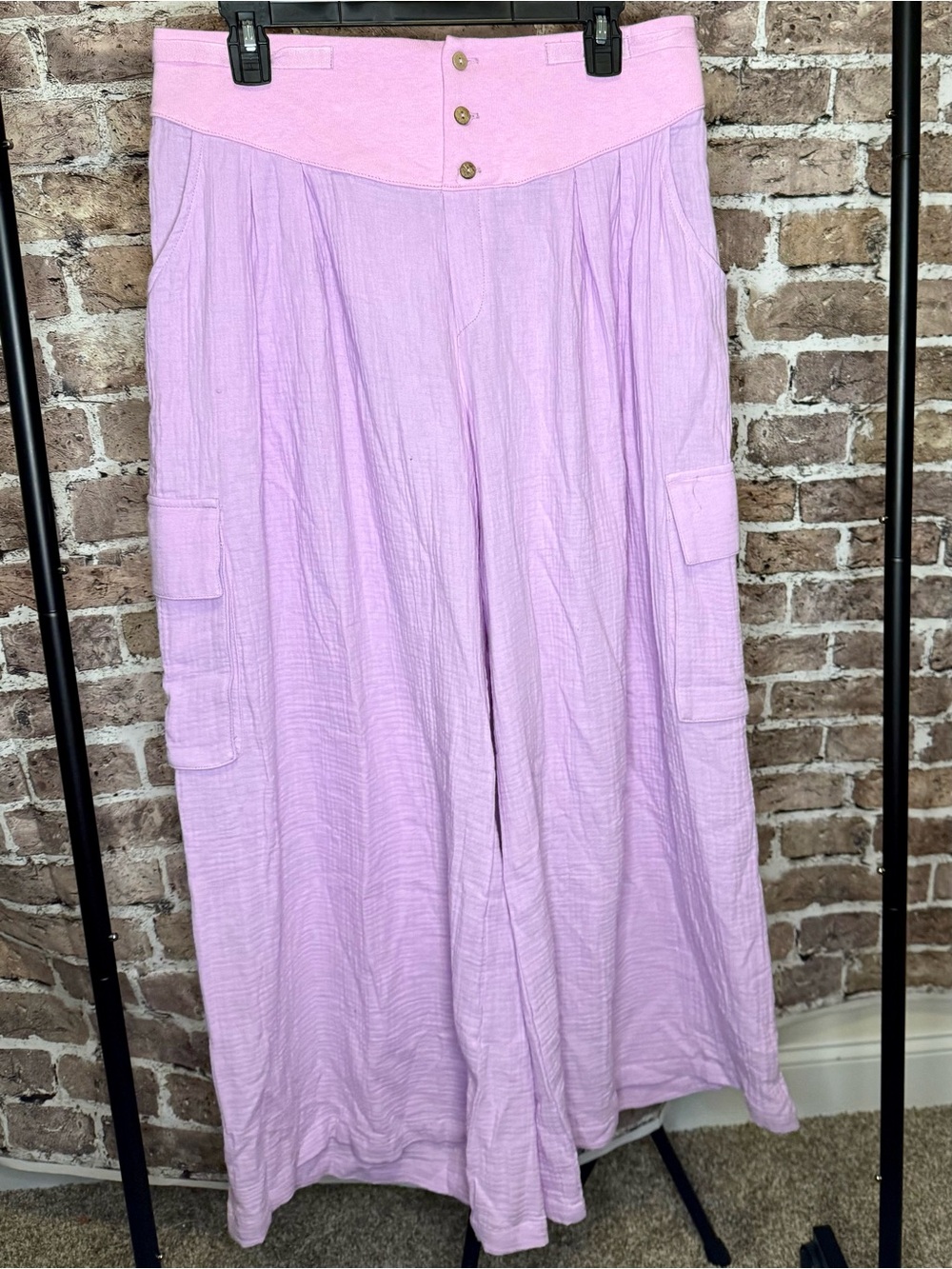 BiBi Light Purple Wide-Leg Pants with Buttoned Waist